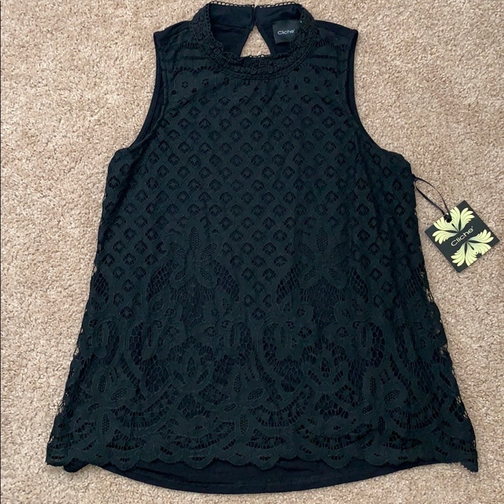 Black High Neck Lace Tank